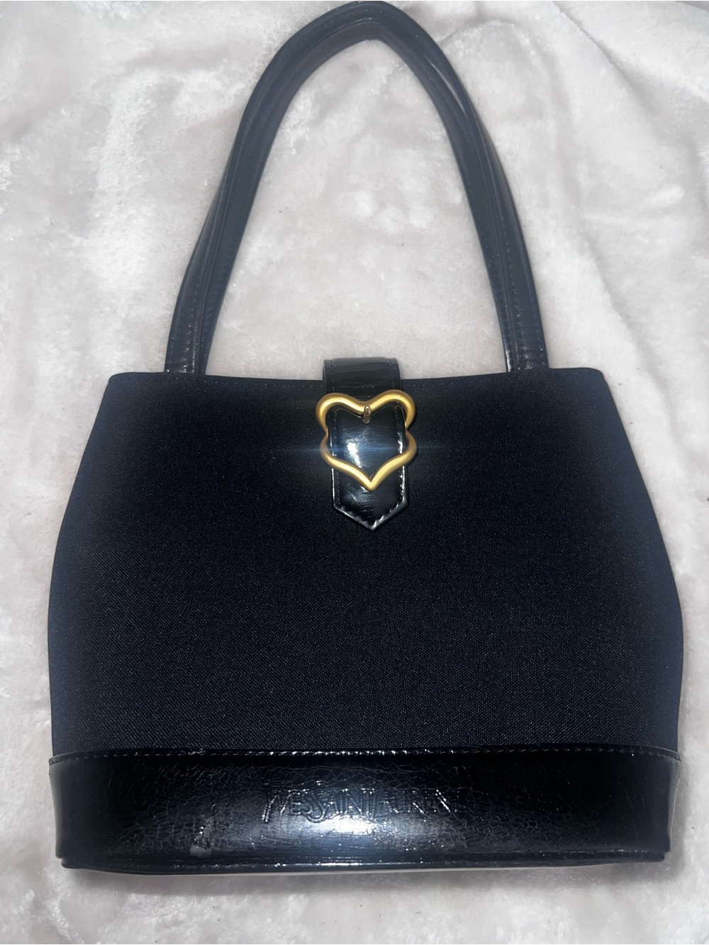Yves Saint Laurent Black Shoulder Bag with Gold Heart Accent